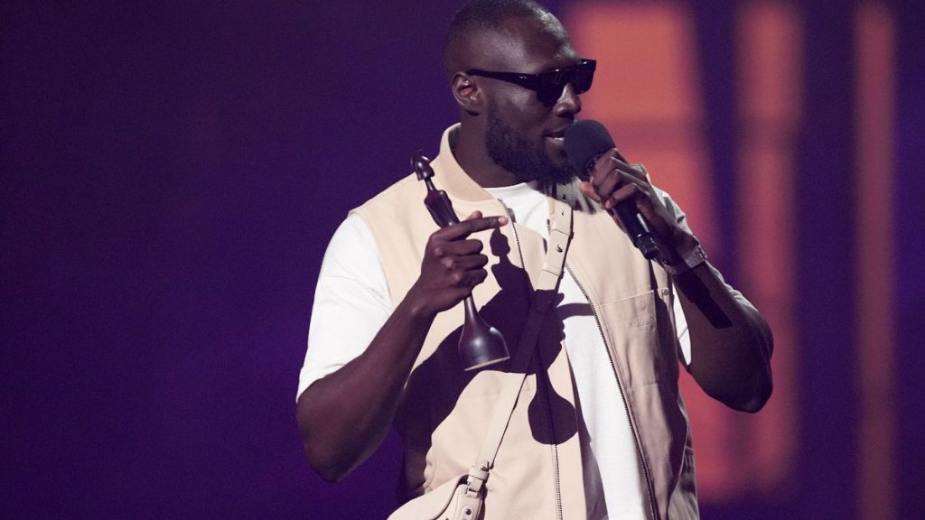 Stormzy accepts the best hip hop/grime/rap act award during the Brit Awards 2025 in London, 1 March 2025