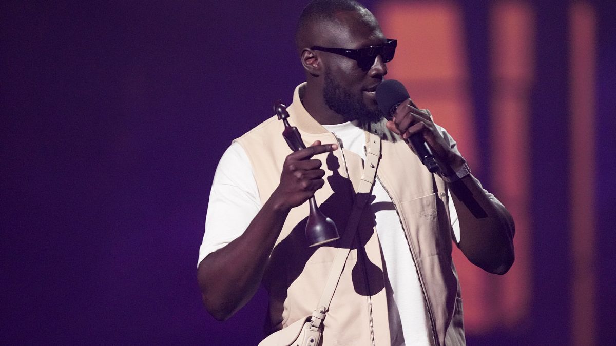 Stormzy accepts the best hip hop/grime/rap act award during the Brit Awards 2025 in London, 1 March 2025