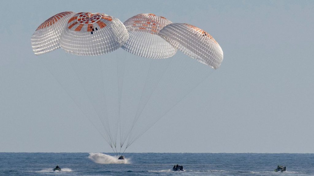 A SpaceX capsule splashes down in the Gulf of Mexico, Tuesday, March 18, 2025 with NASA astronauts Suni Williams and Butch Wilmore.