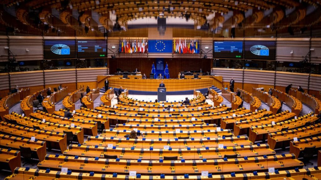 The hemicycle of the European Parliament in Brussels