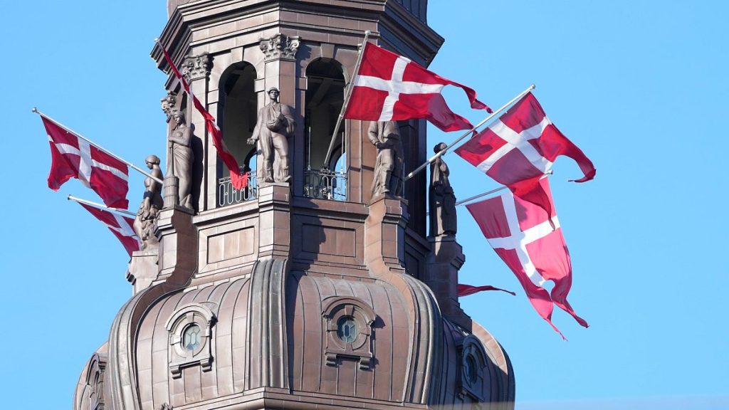 FILE: Danish flags are attached to the spire of Christiansborg Castle, the Danish Parliament building in Copenhagen, 5 September 2021