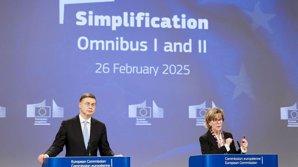 EU commissioners Valdis Dombrovskis, on the left, and Maria Luís Albuquerque