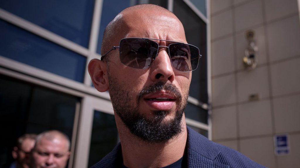 Andrew Tate speaks to the media in Bucharest, Romania, on 26 September, 2023.