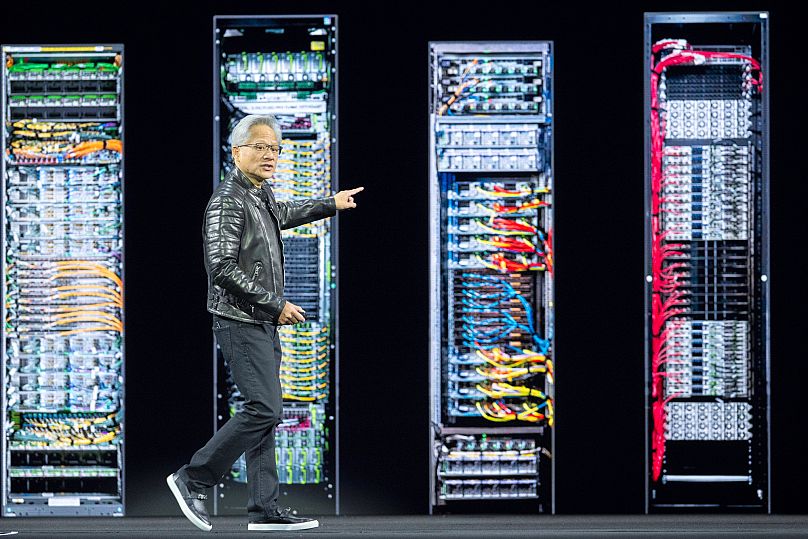 Le PDG Jensen Huang s'entretient lors du discours d'ouverture de Nvidia GTC le mardi 18 mars 2025 à San Jose, en Californie.