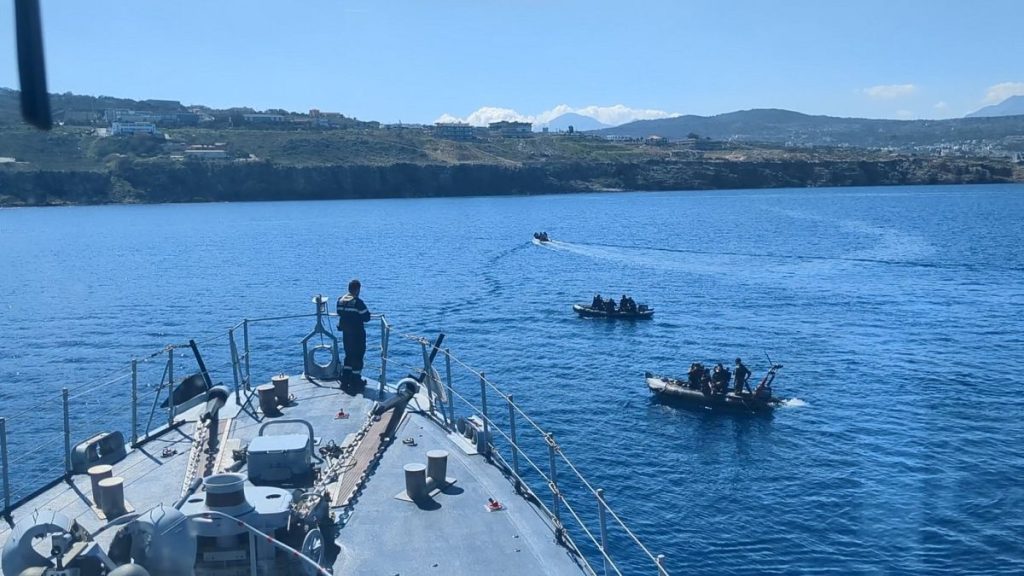Le Capricorne, a French navy minefunter takes part in the Ariadne exercise, near Chania, Crete, on March 10 2025.