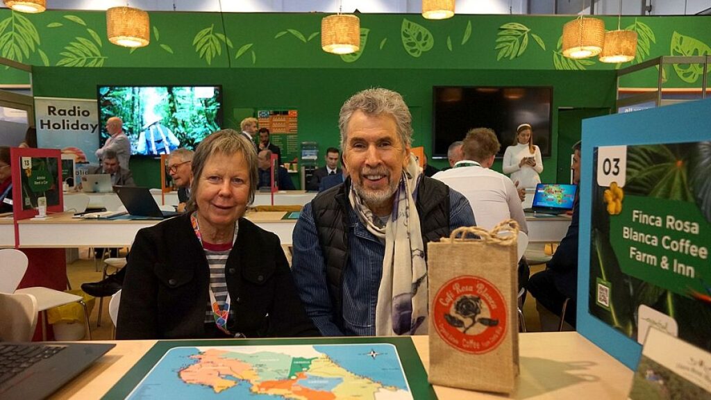 Glenn Jampol and Teri Osmann the ITB Berlin Trade Fair 2023, who run an eco-friendly hotel and coffee plantation in Costa Rica