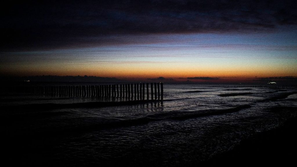 Shoreline by a makeshift migrant camp near Dunkirk, in northern France.