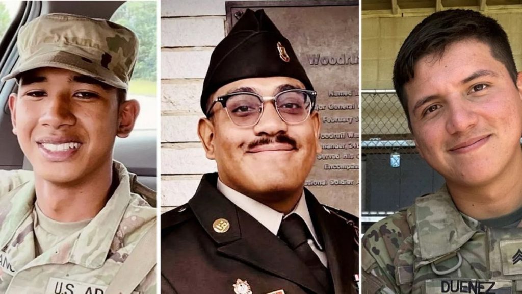 From left to right, US soldiers Dante D. Taitano, 21, Edvin F. Franco, 25, Jose Duenez Jr., 25. All three died in an accident in Lithuania.