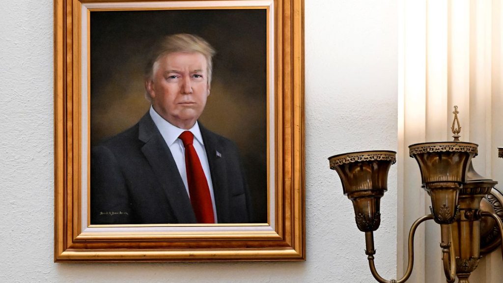 A portrait of President Donald Trump hangs on a wall on the third floor of the Colorado Capitol, Monday, March 24, 2025