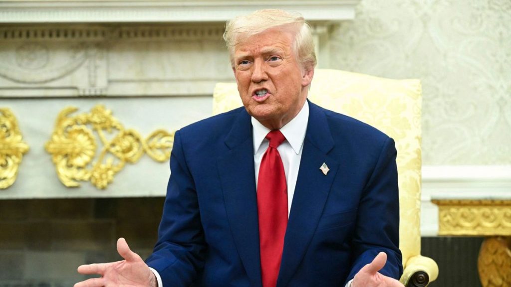 President Donald Trump speaks during a meeting with Israel
