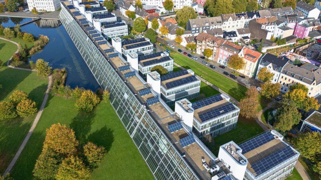 A PV system on the roof of the science park in Gelsenkirchen, Germany - the European country which generates the most solar electricity.
