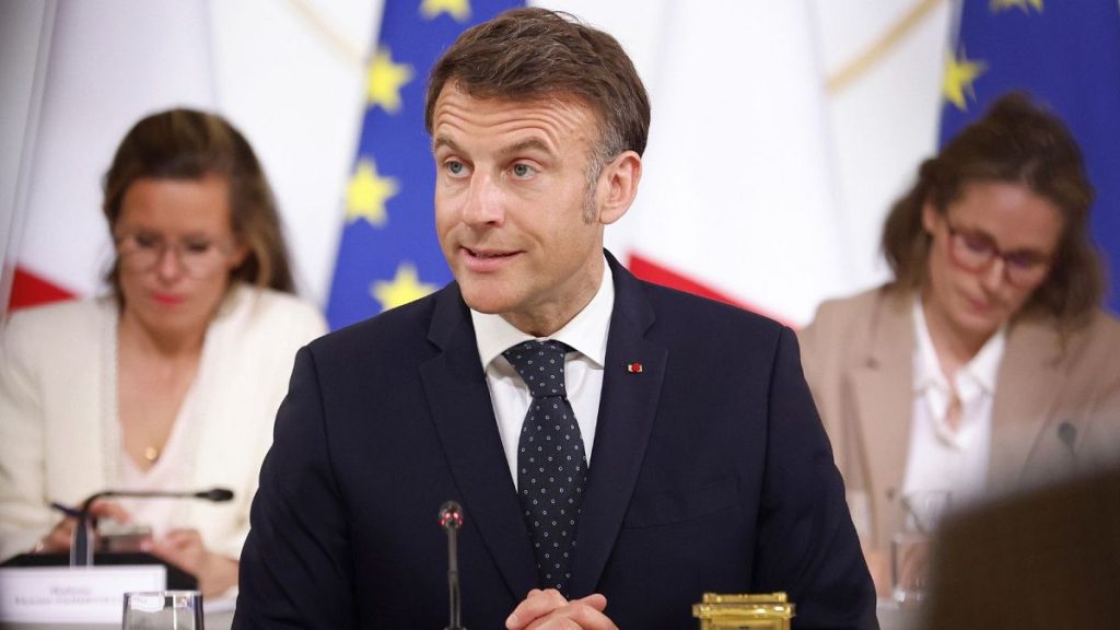 French President Emmanuel Macron chairs a meeting with representatives of the sectors affected by new tariffs announced by President Donald Trump.