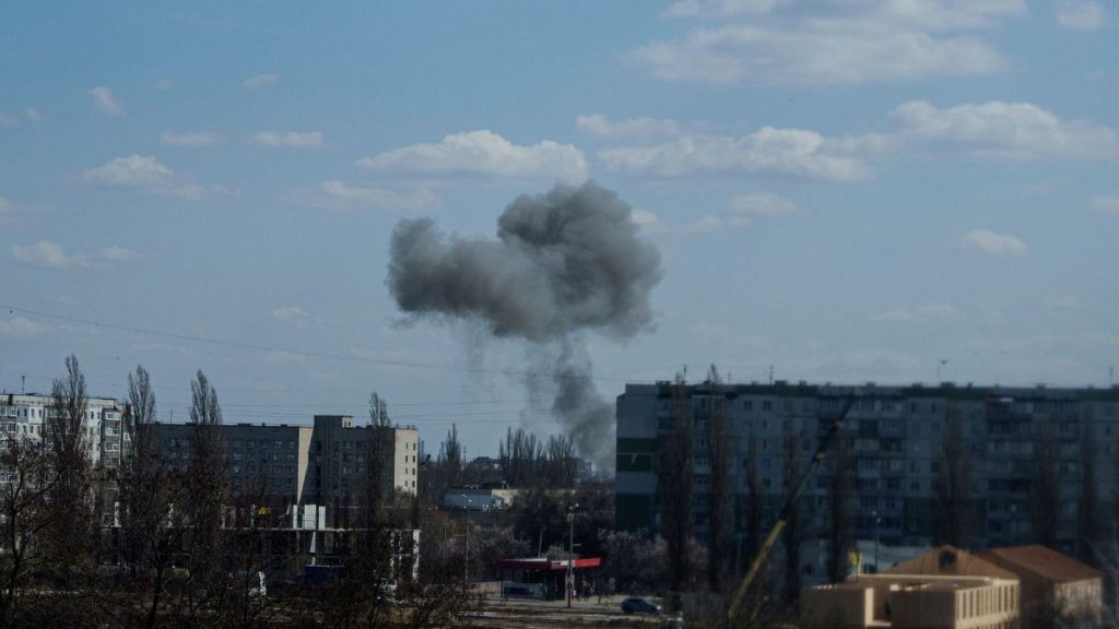 Smoke rises from an explosion following a Russian drone strike on Sumy, Ukraine.