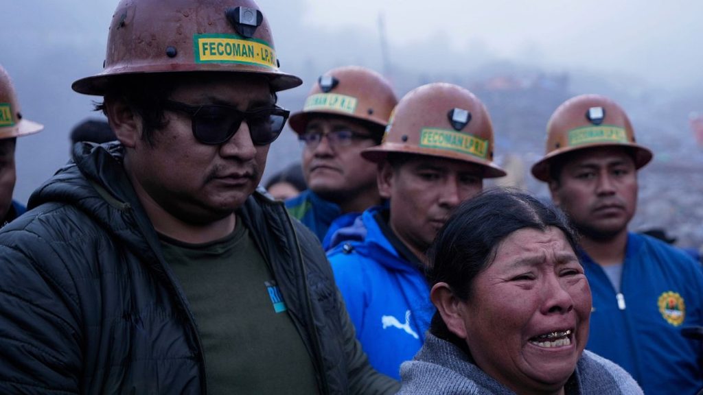 Delia Acarapi, who says her daughter died in the attack, cries near the Hijos de Ingenio gold mine in Yani, Bolivia, on 3 April, 2025.