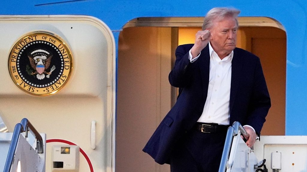 President Donald Trump arrives at Palm Beach International Airport, Friday, April 11, 2025, in West Palm Beach, Fla.