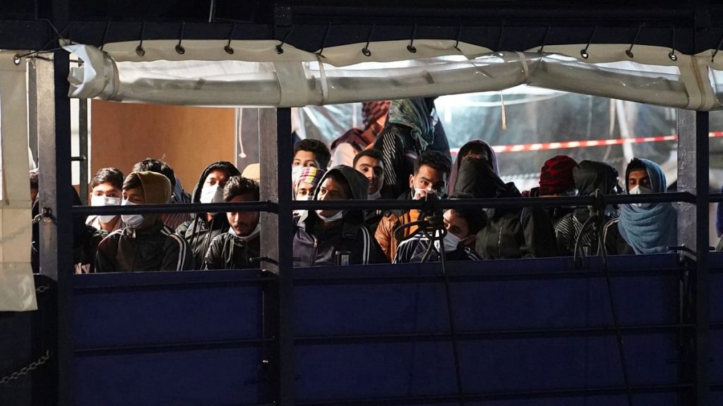A group of migrants landing in Crotone in 2023