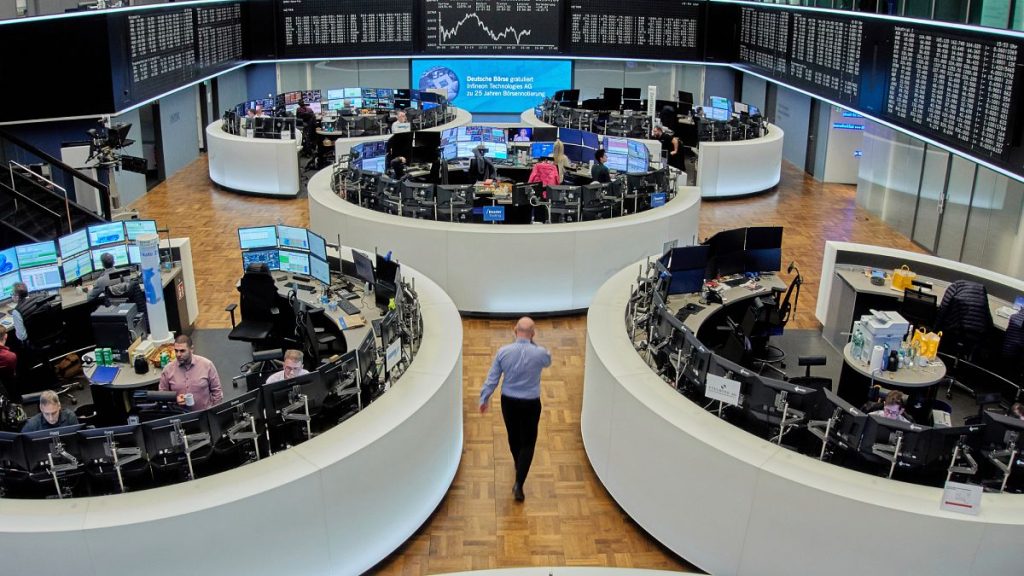A man walks through the stock market in Frankfurt, Germany, Thursday, March 13, 2025. File photo.