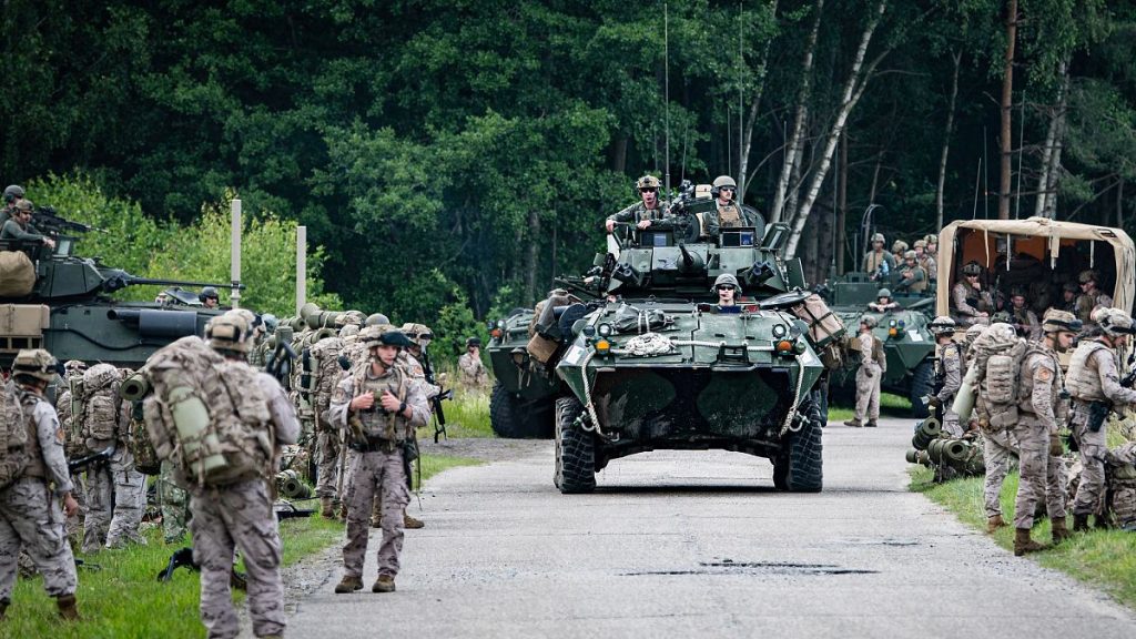 Military armored vehicles take part in the Baltops 2024 exercise in the Baltic Sea region, Sunday June 16, 2024.