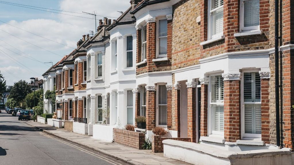 A row of typical British terraced houses.