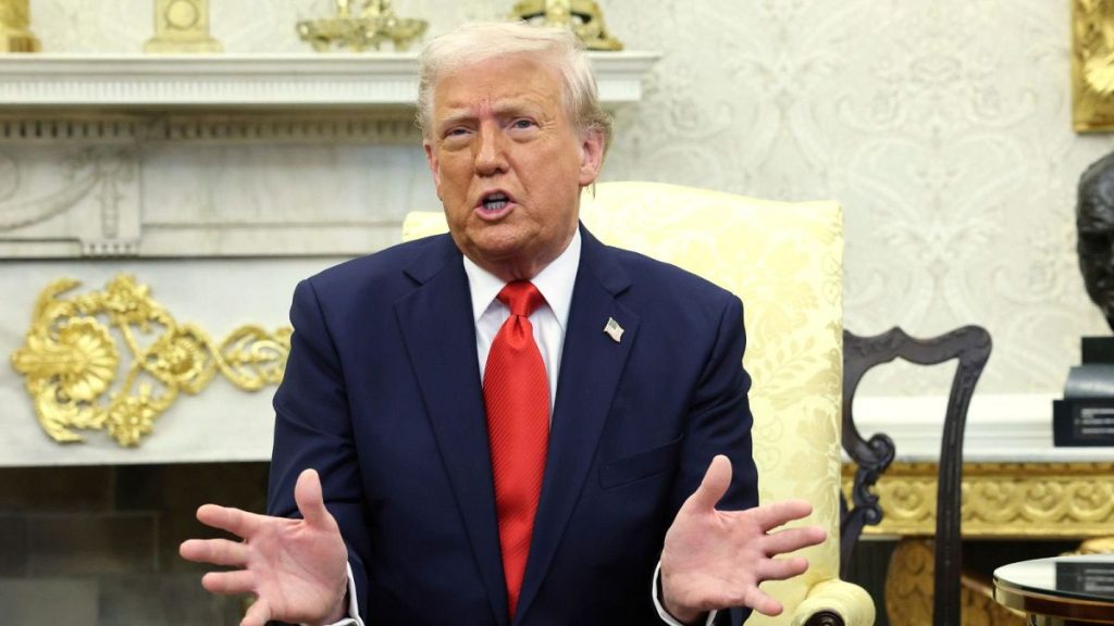 President Donald Trump speaks during a meeting with El Salvador
