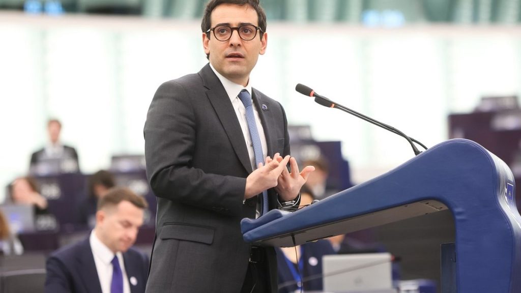 EU Commissioner Stéphane Séjourné during a debate in the European Parliament.