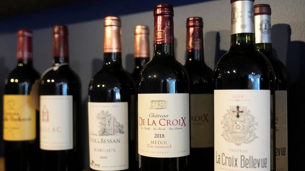 Bottles of European wines are displayed at DECANTsf Bottle Shop and Bar in San Francisco. 13 March 2025.