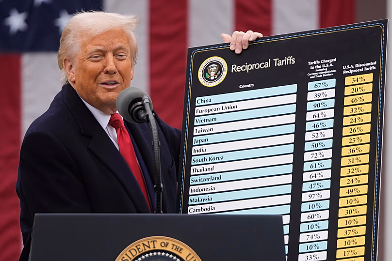 Le président américain Donald Trump a imposé des droits de douane à ses partenaires commerciaux du monde entier le 2 avril 2025.