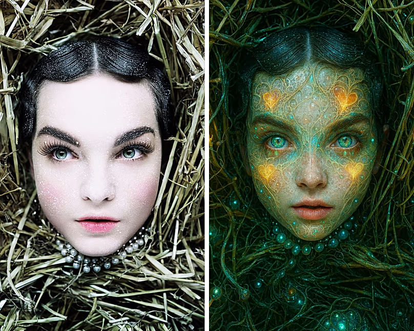 Ellen in a Box : avant et après la transformation générée par l'IA