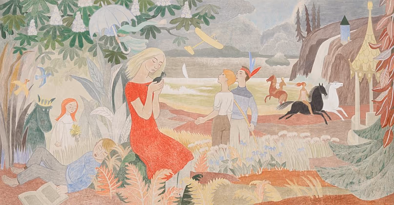 Tove Jansson : Bird Blue, 1953. Commande pour la cantine de l'école primaire de langue suédoise de Kila (aujourd'hui école mixte Karjaa). Ville de Raasepori.