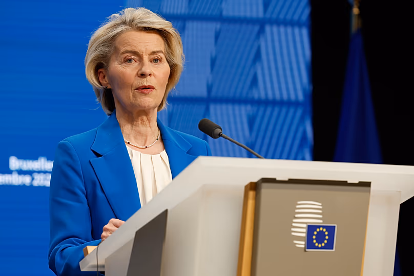 European Commission President Ursula von der Leyen speaks during a media conference at the EU Summit in Brussels, 19 December, 2025