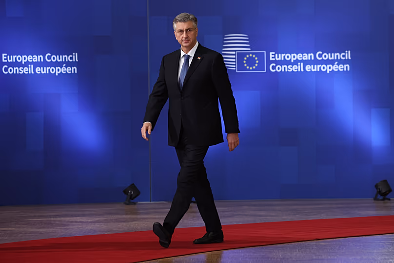 Le Premier ministre croate Andrej Plenković arrive au sommet de l'UE à Bruxelles, le 22 janvier 2026