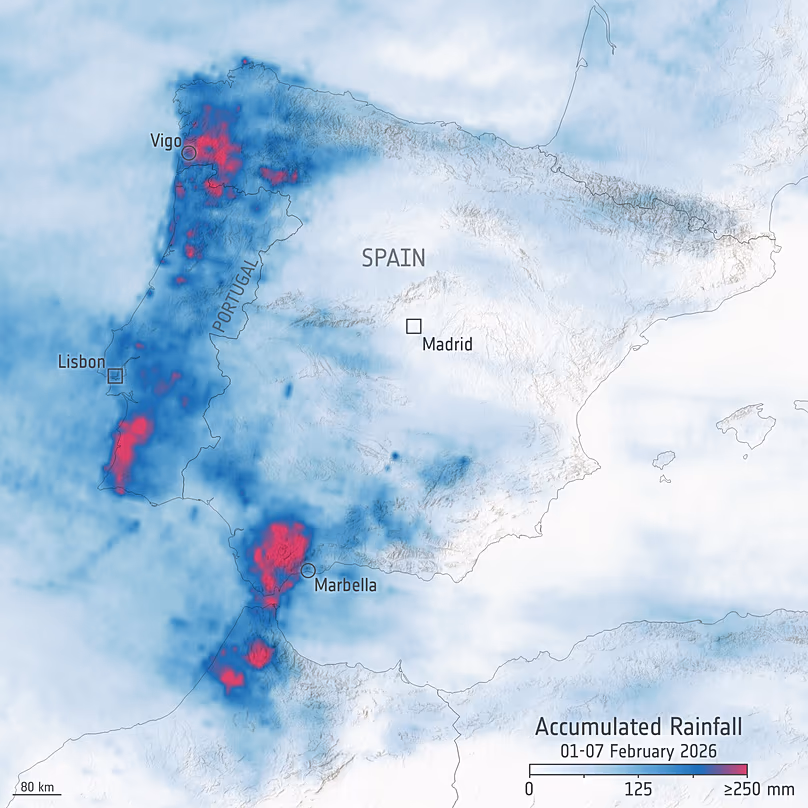 Précipitations accumulées dans la péninsule ibérique