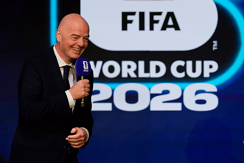 Le président de la FIFA, Gianni Infantino, s'exprime lors de la révélation du calendrier des matches de la Coupe du monde 2026 à Washington, le 6 décembre 2025.