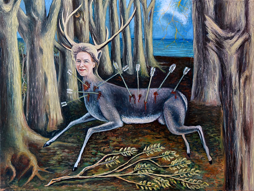 Ursula von der Leyen dans le rôle du cerf merveilleux de la mythologie hongroise