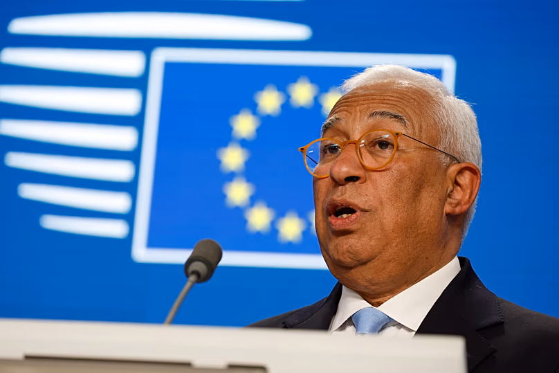 Le président du Conseil européen, António Costa, s'exprime lors d'une conférence de presse à l'issue d'un sommet de l'UE à Bruxelles, le 19 mars 2026.