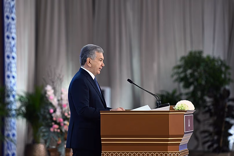 Le président ouzbek Shavkat Mirziyoyev lors de la cérémonie d'ouverture du centre