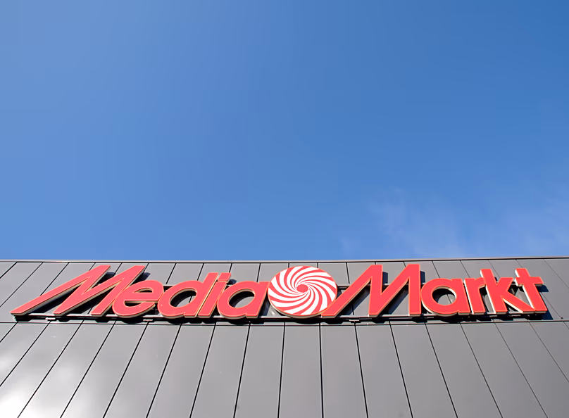 La signalétique d'un magasin Mediamarkt à Düsseldorf, le 1er août 2007