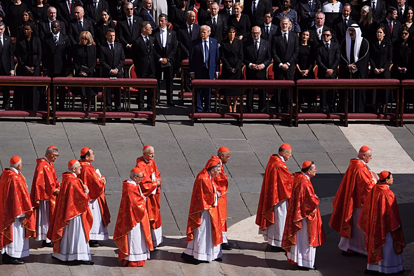 FILE: US President Donald Trump and other dignitaries attend the funeral of Pope Francis in St Peter's Square at the Vatican, 26 April 2025