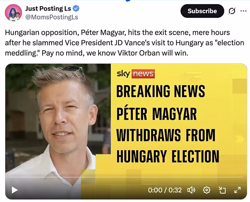 Un faux rapport de Sky News affirme que les Magyars se retireraient des élections hongroises.
