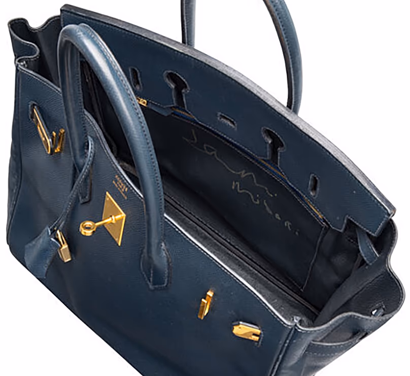 Vue de dessus du rare sac Birkin doublement signé