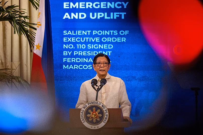 Le président philippin Ferdinand Marcos Jr. s'exprime lors d'une conférence de presse à Manille, le 25 mars 2026.