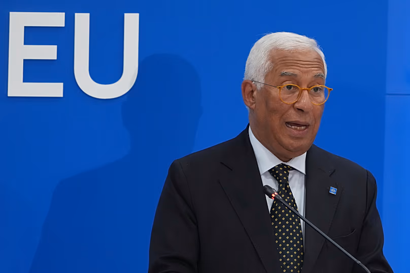 Le président du Conseil européen, António Costa, s'exprime lors d'une conférence de presse après le sommet de l'UE à Nicosie, le 24 avril 2026.