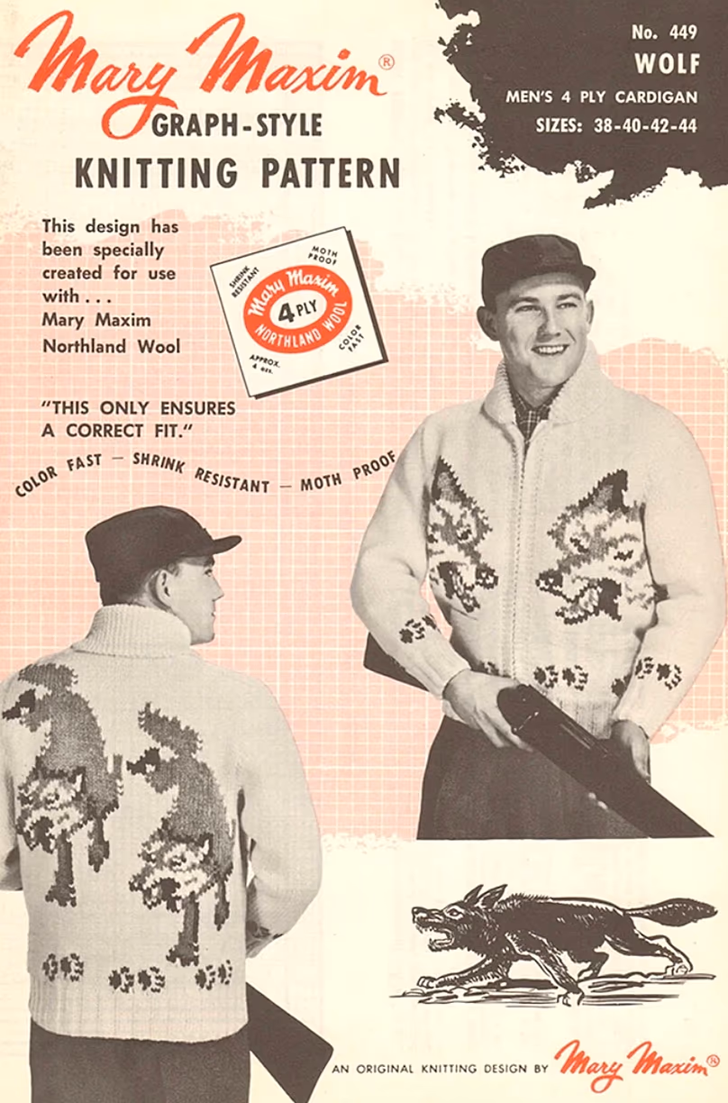 Modèle de tricot original de cardigan loup de Mary Maxim.