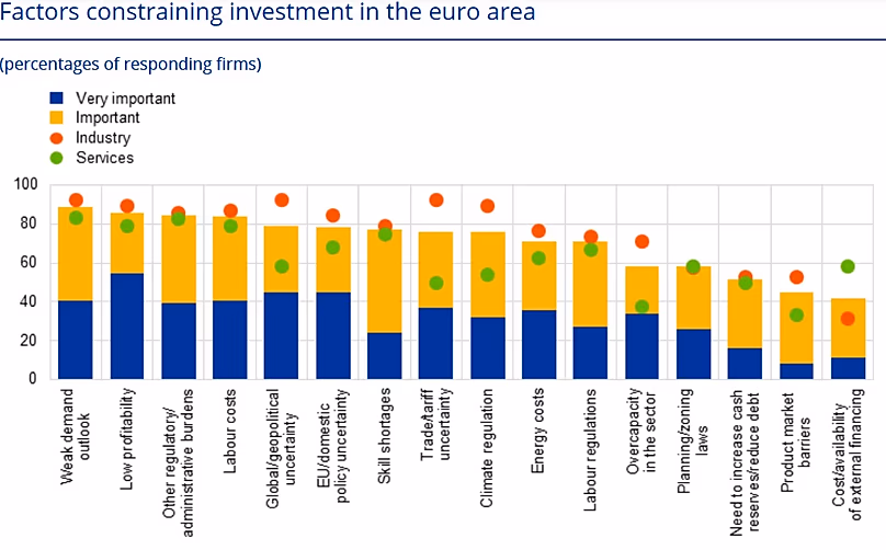 Facteurs limitant l’investissement dans la zone euro