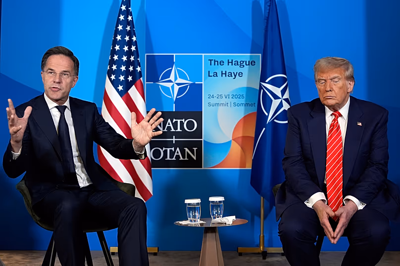 President Donald Trump meets NATO Secretary General Mark Rutte at the NATO summit in The Hague, Netherlands, June 25, 2025.
