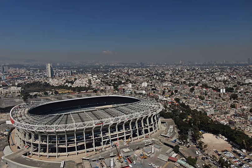DOSSIER - Le stade Azteca de Mexico, 100 jours avant la cérémonie d'ouverture de la Coupe du monde de football 2026, mardi 3 mars 2026.