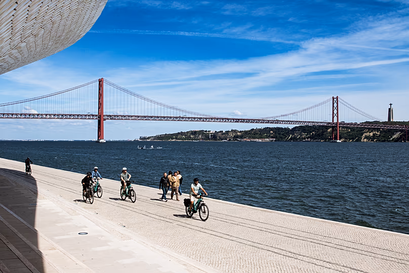 River Tagus with Cristo Rei and the 25 de Abril Bridge, seen from MAAT