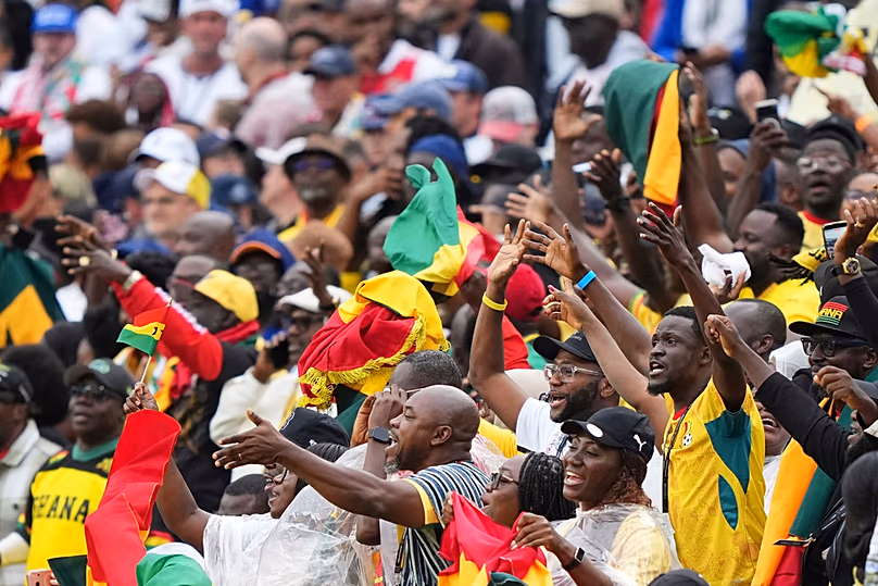 Ghana's fans cheer from the stands during the World Cup Group L match against England in Foxborough, Massachussetts, near Boston, Tuesday, June 23, 2026