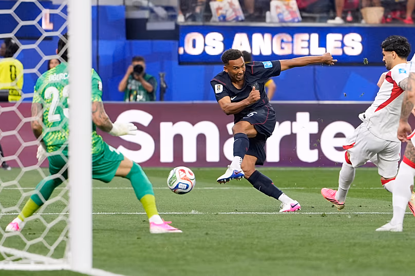 United States' Auston Trusty scores his side's opening goal during a World Cup Group D match against Turkey in Inglewood, California, near Los Angeles, Thursday, June 25, 2026