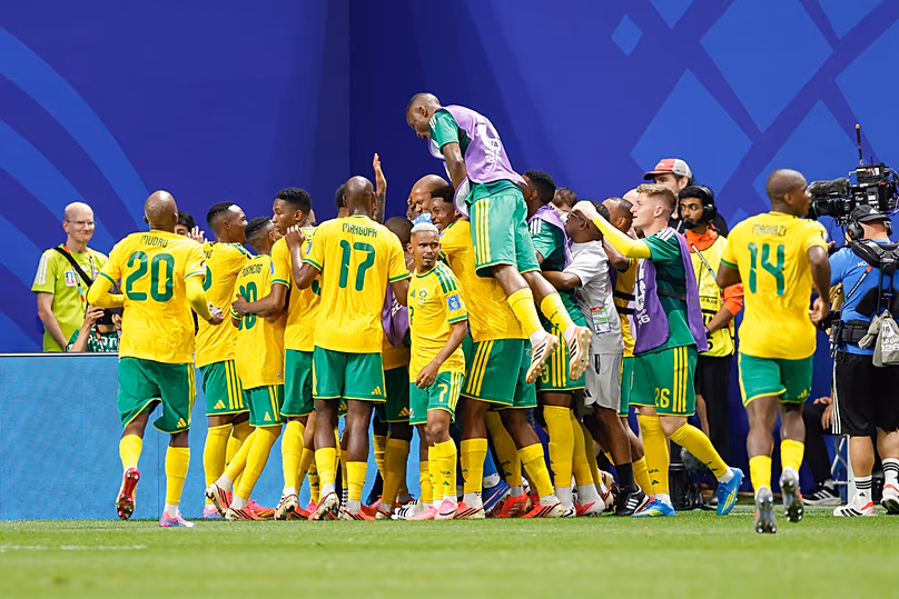 L'Afrique du Sud célèbre un but lors du match du groupe A de la Coupe du monde contre la Tchéquie à Atlanta, le jeudi 18 juin 2026